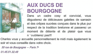 Article de presse L'Essentiel Crêperie Ducs de Bourgogne 30 rue de Bourgogne 75007 Paris